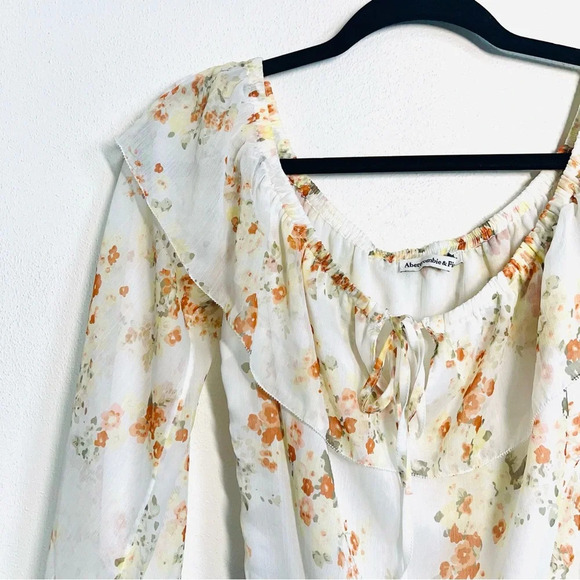 Abercrombie & Fitch White Floral Chiffon Off the Shoulder Bodysuit Medium Women - Picture 4 of 12